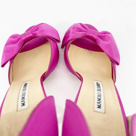 Manolo Blahnik Fuchsia Pink Silk Satin Bow Detail Peep Toe D'Orsay Pump IT 38 - Picture 9 of 14